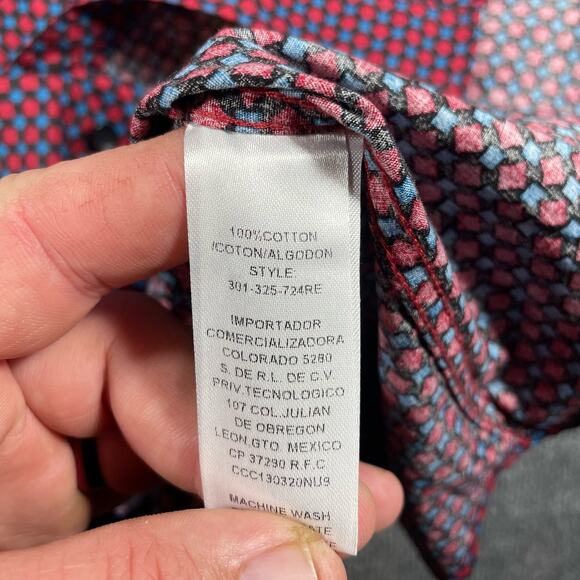 Roper Button Down Western Shirt Men's XL Red/Blue Geometric AOP Long Sleeve - Picture 8 of 10